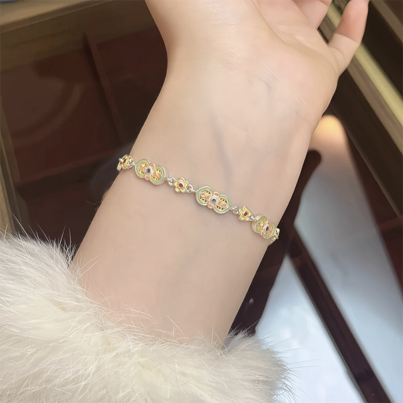 足银手链 87号链接【珐琅葫芦花手链】发货带证书带礼盒