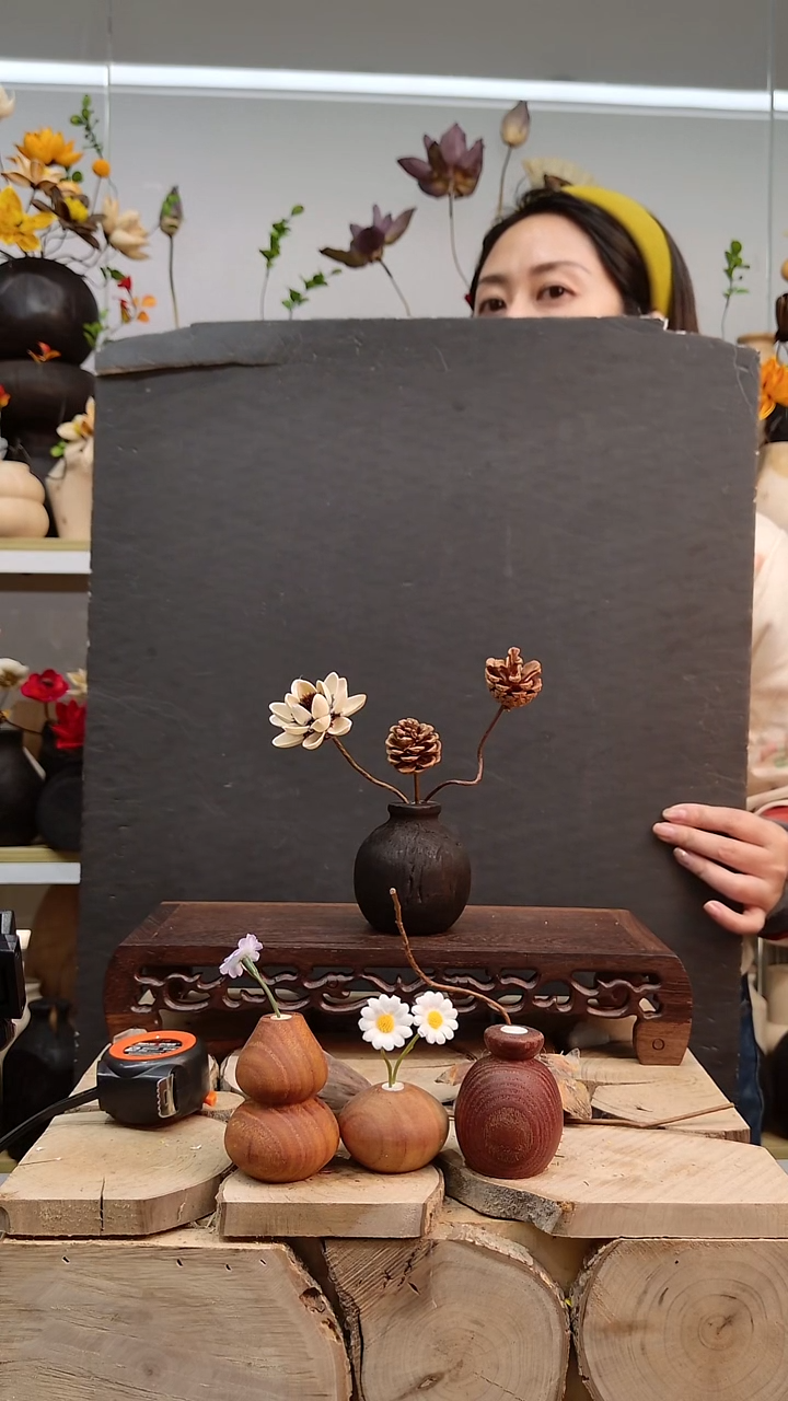 木实木花瓶配花一套