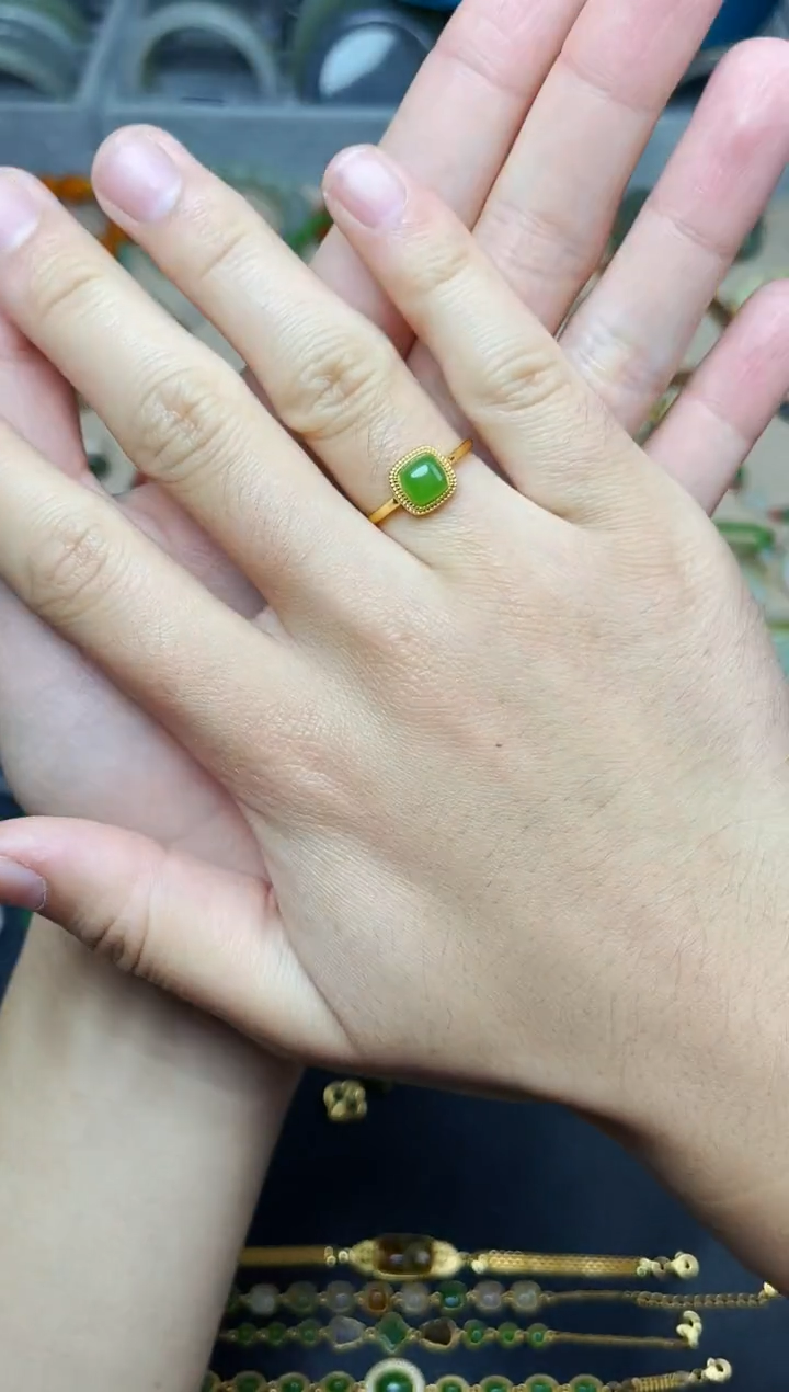 和田玉戒指银S925镶嵌方糖戒指06