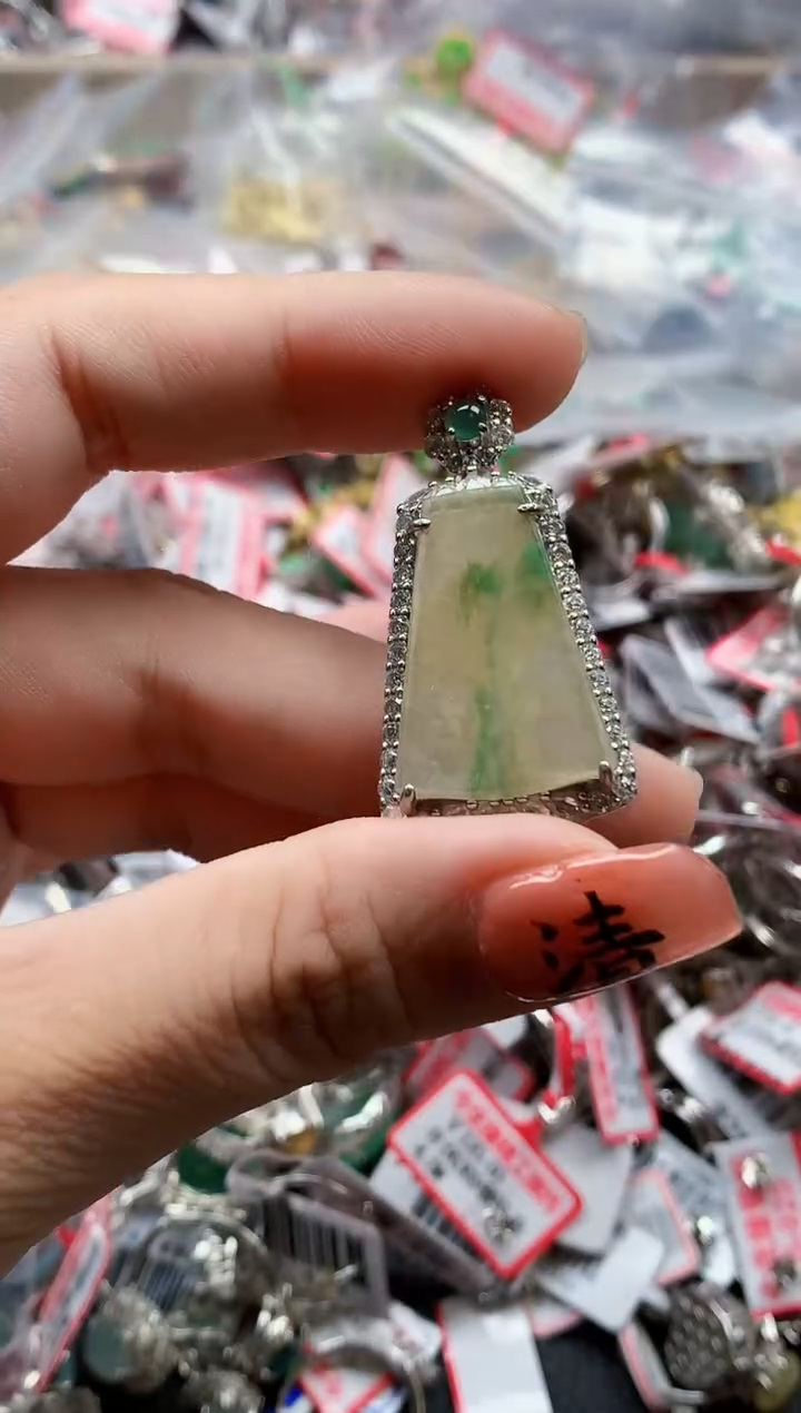 银S925镶嵌戒指翡翠天然A货缅甸翡翠