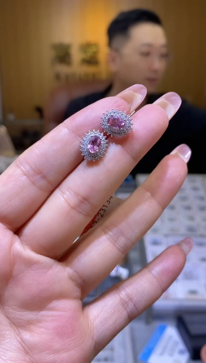 碧玺耳饰银S925镶嵌天然碧玺耳钉