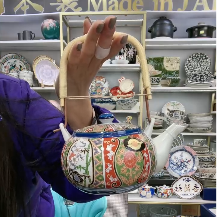 【单支】日本进口有田烧古伊万里茶壶660ml-锦竹梅