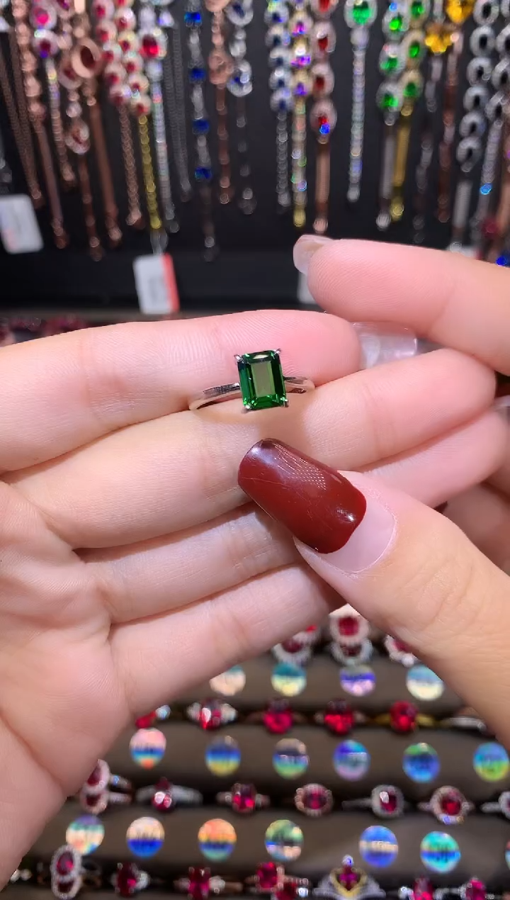 【闪购商品】透辉石戒指银S925镶嵌银色