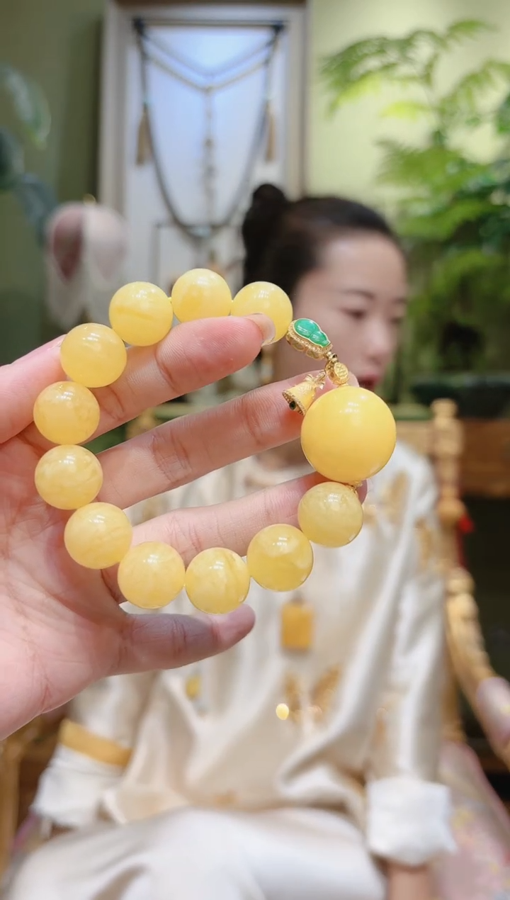 【闪购商品】蜜蜡裸石18K金镶嵌蜜蜡顶珠蜜蜡手串