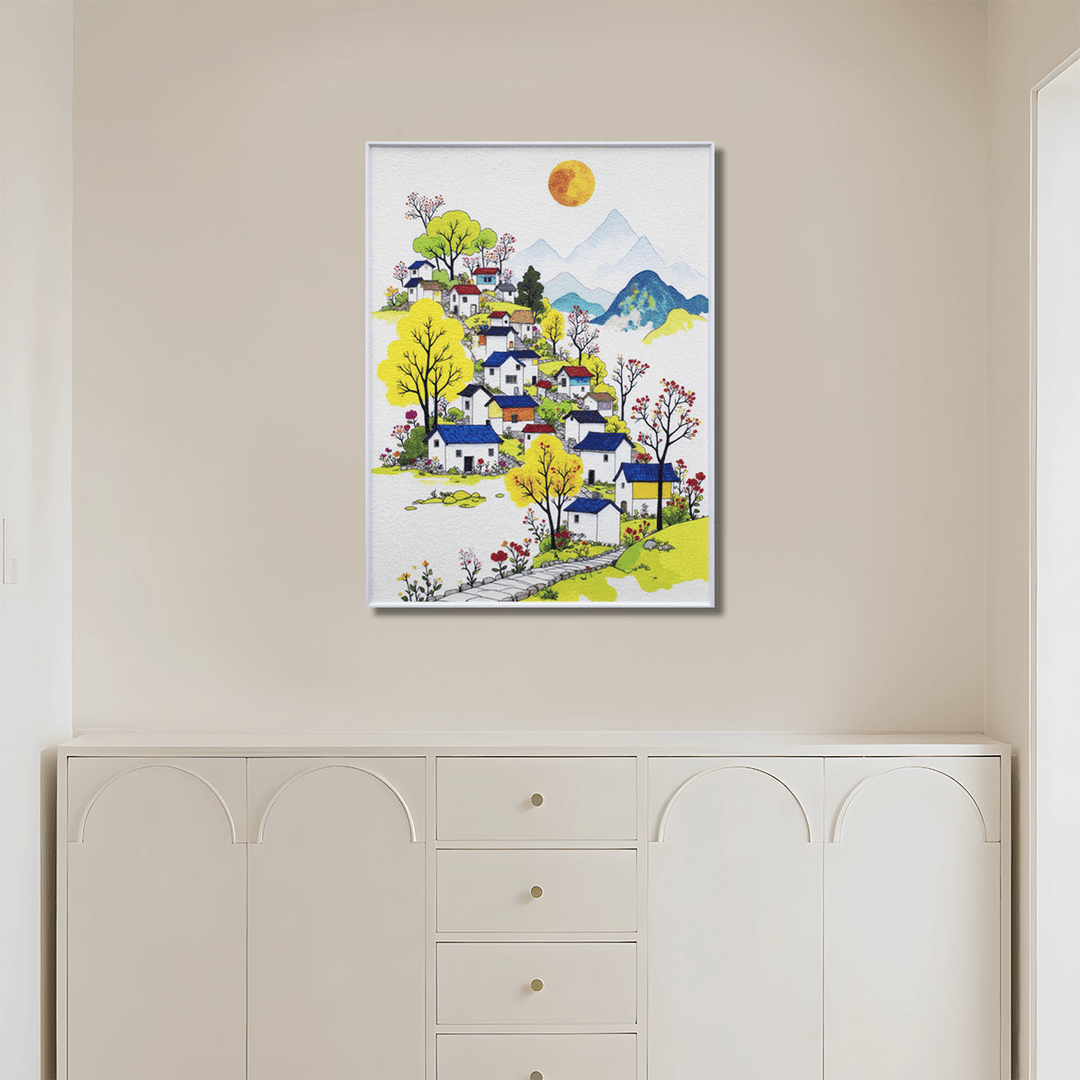 S5377现代简约画森系花园挂画砂岩画治愈田园风景房子4060