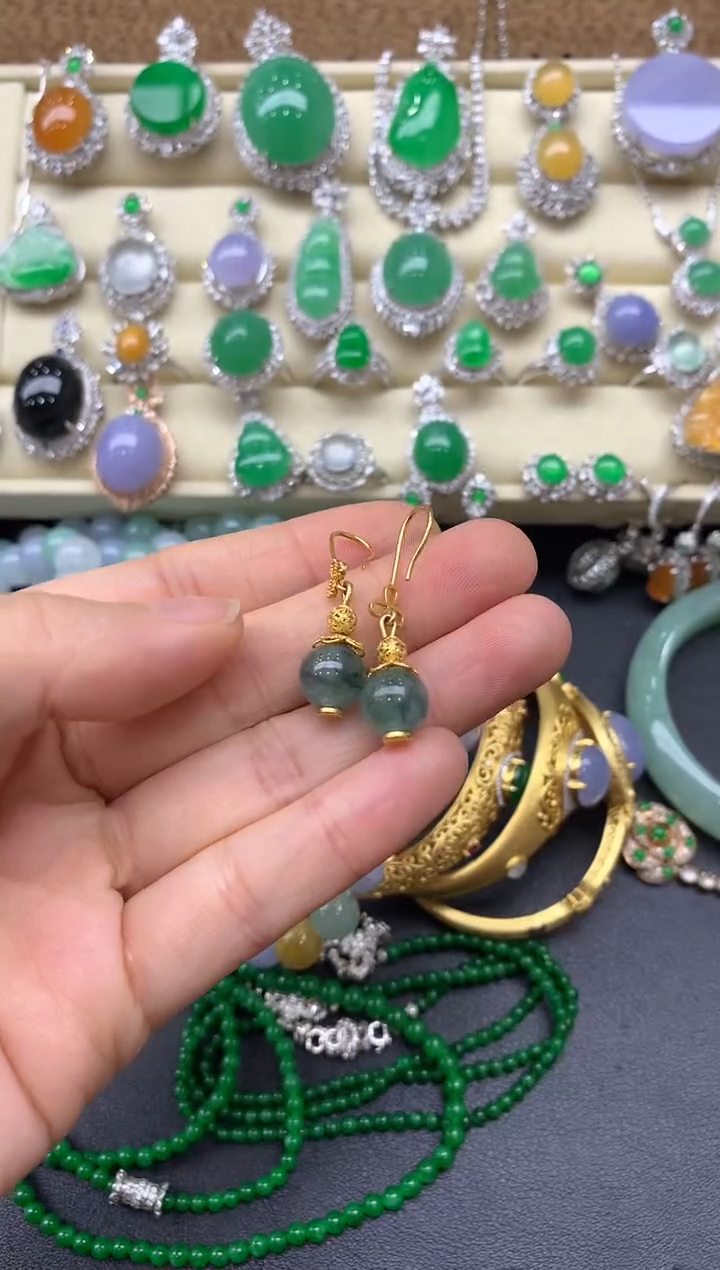 翡翠18K金镶嵌耳饰344-中国好珍宝