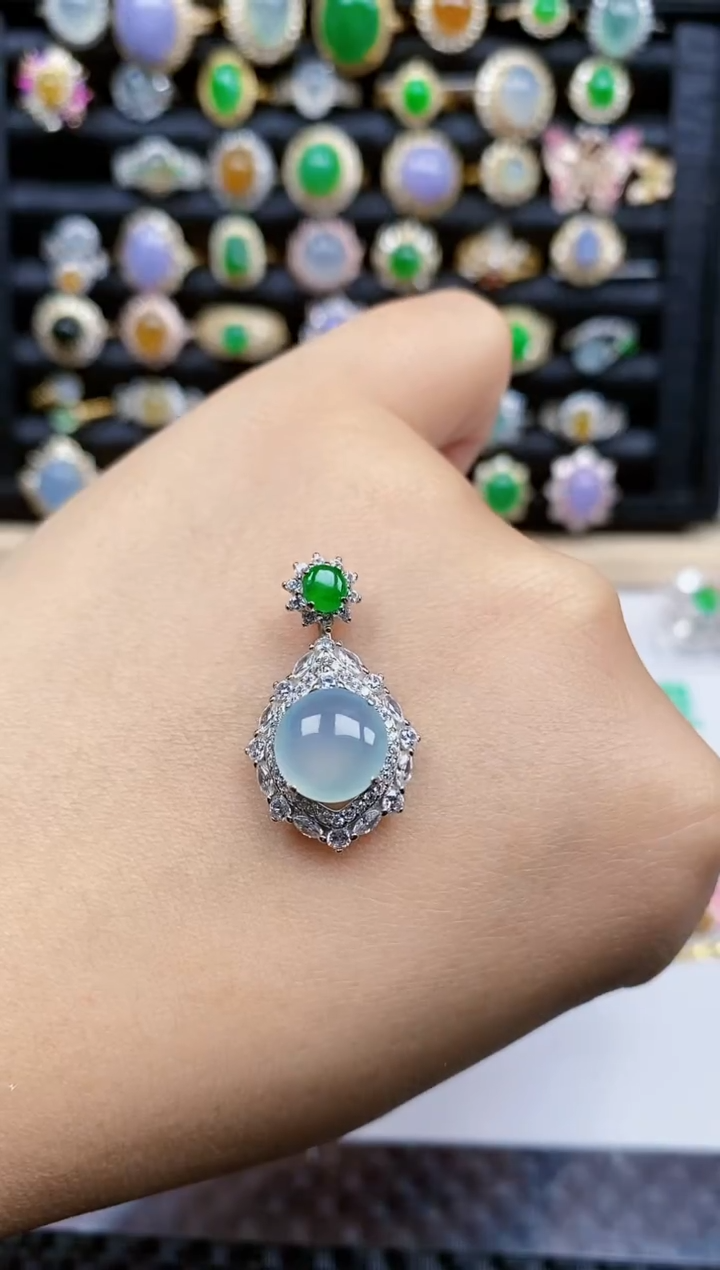 银S925镶嵌戒指翡翠7