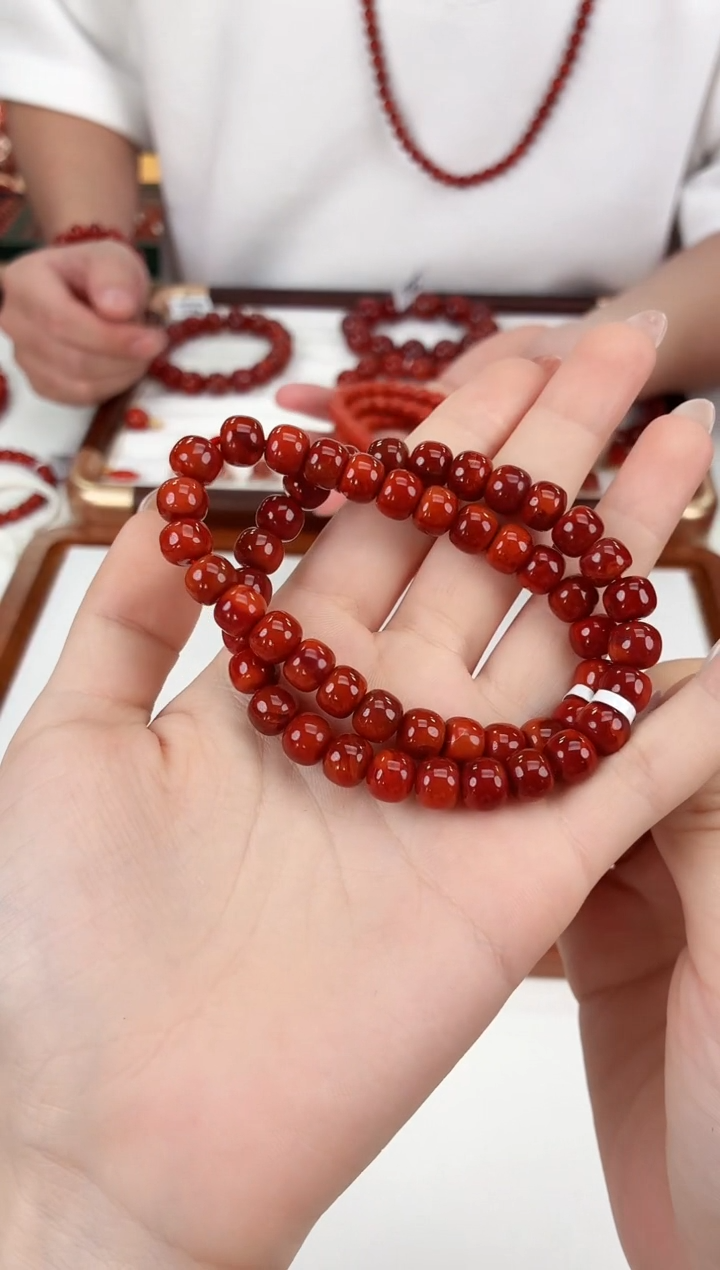 南红玛瑙未镶嵌瓦西老型手串8+（多样式发其一）
