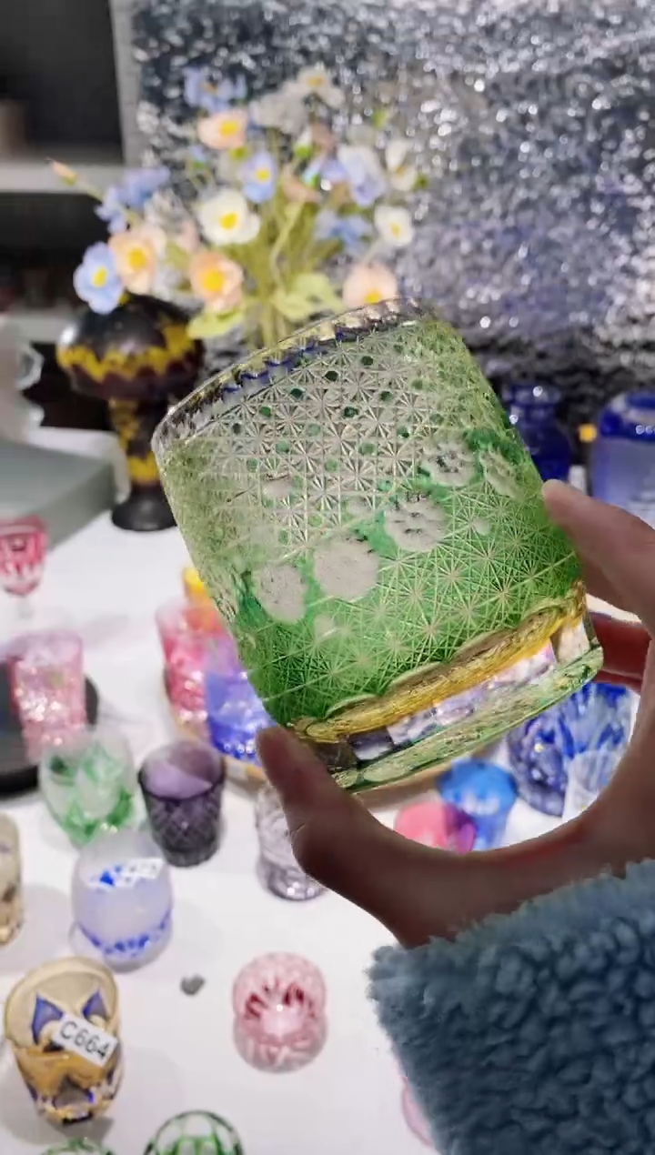 【闪购商品】水晶玻璃无手柄款森罗万象绿色花花微瑕