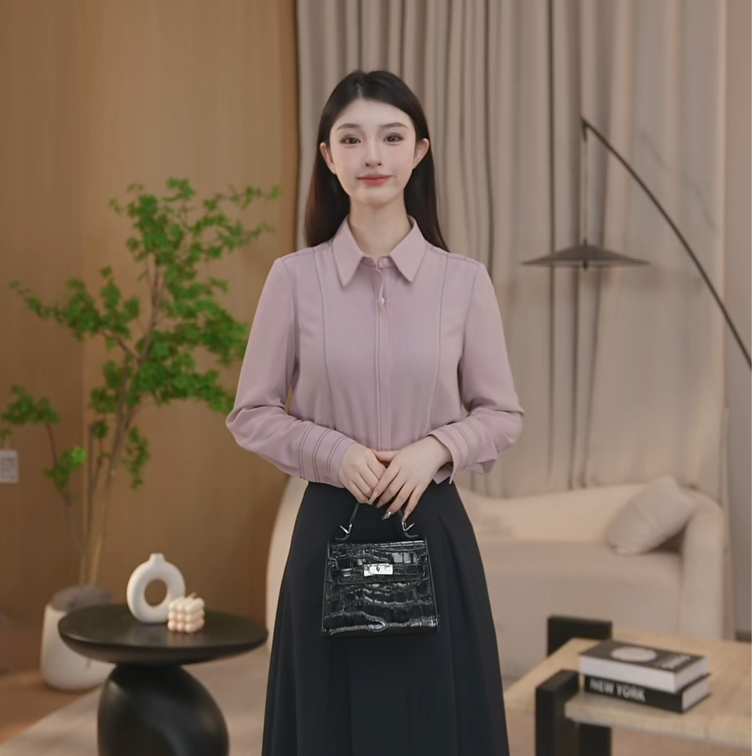 曼贝衬衫女长袖职业穿搭正装通勤上衣修身显瘦衬衣8593157【珮珮】