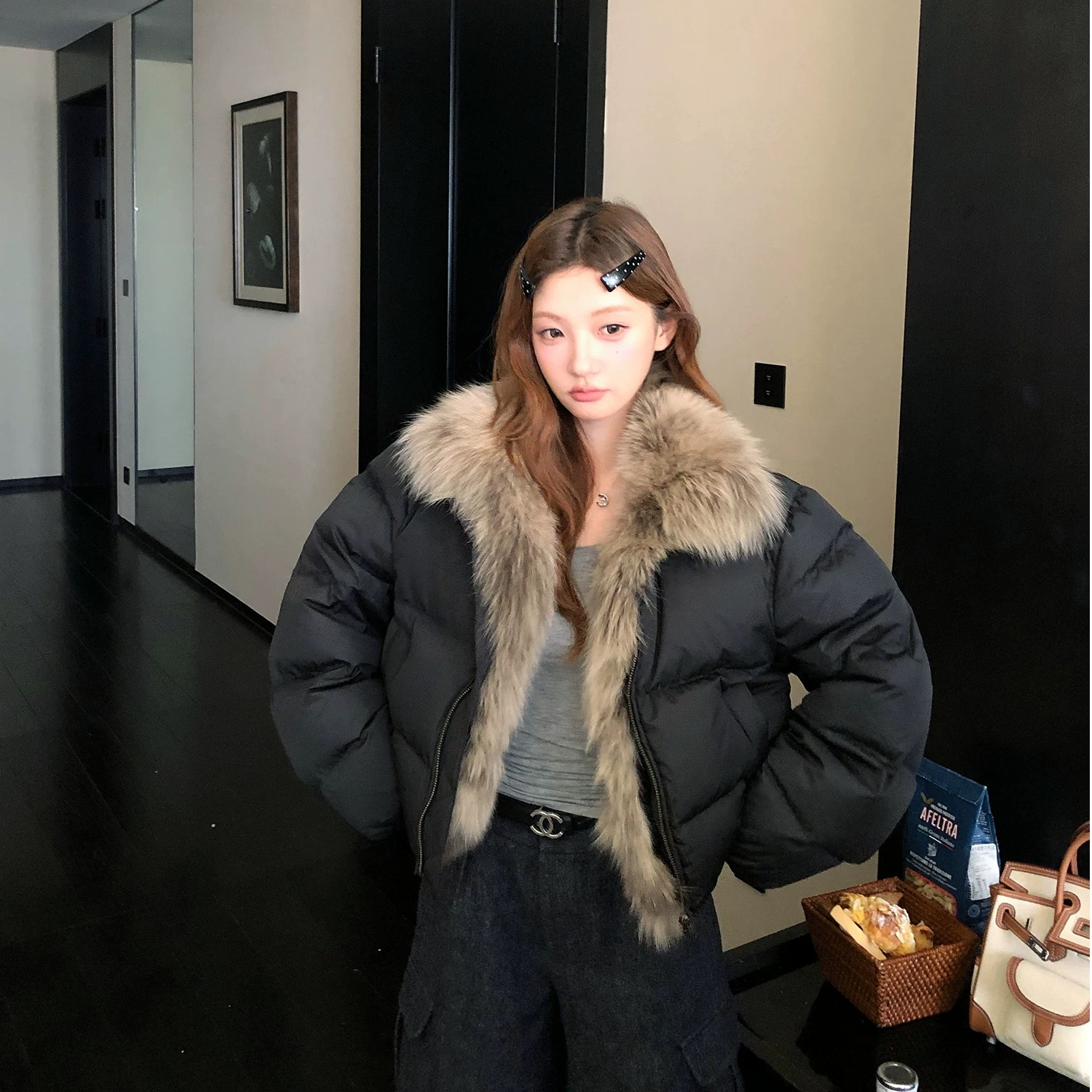 90白鹅绒短款羽绒服女2025新款小个子面包服好看狐狸毛皮草外套冬