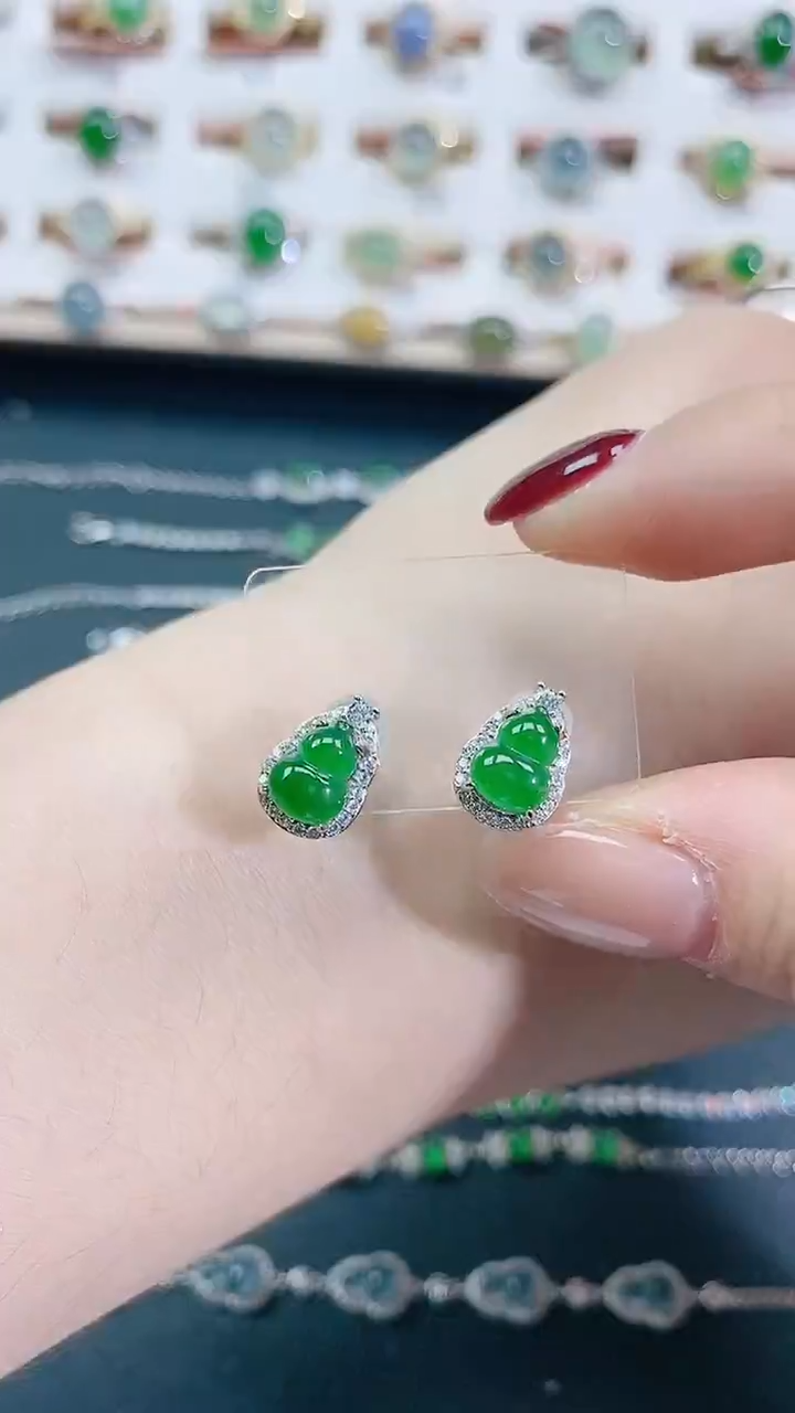 银S925镶嵌翡翠耳饰天然翡翠