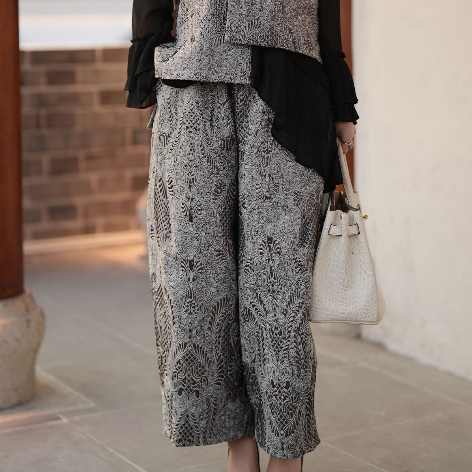 K070C【春山赴雪】春季新款气质时尚裤子洋气百搭新中式