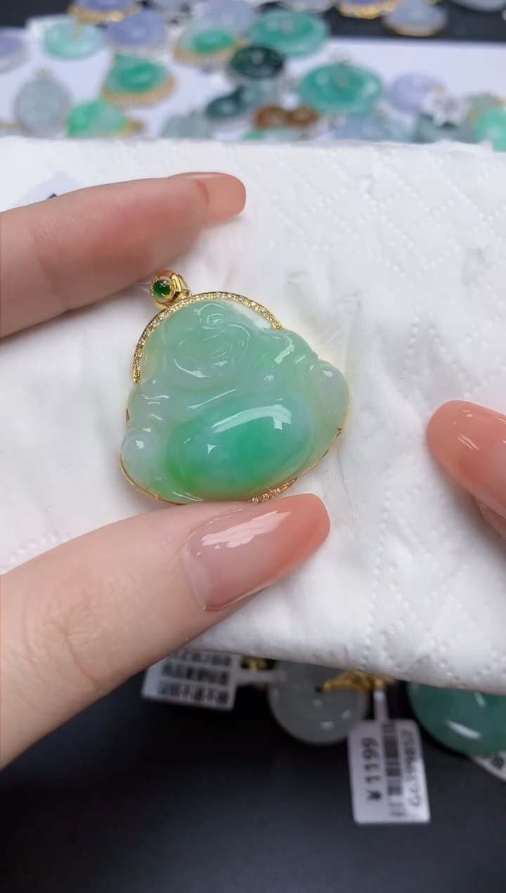 【闪购商品】翡翠颈饰18K金镶嵌天然缅甸翡翠A货