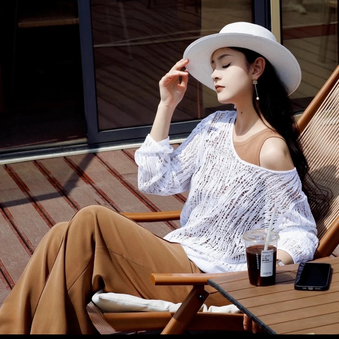 阿玛施打底时尚百搭蕾丝长袖短款透气镂空538017