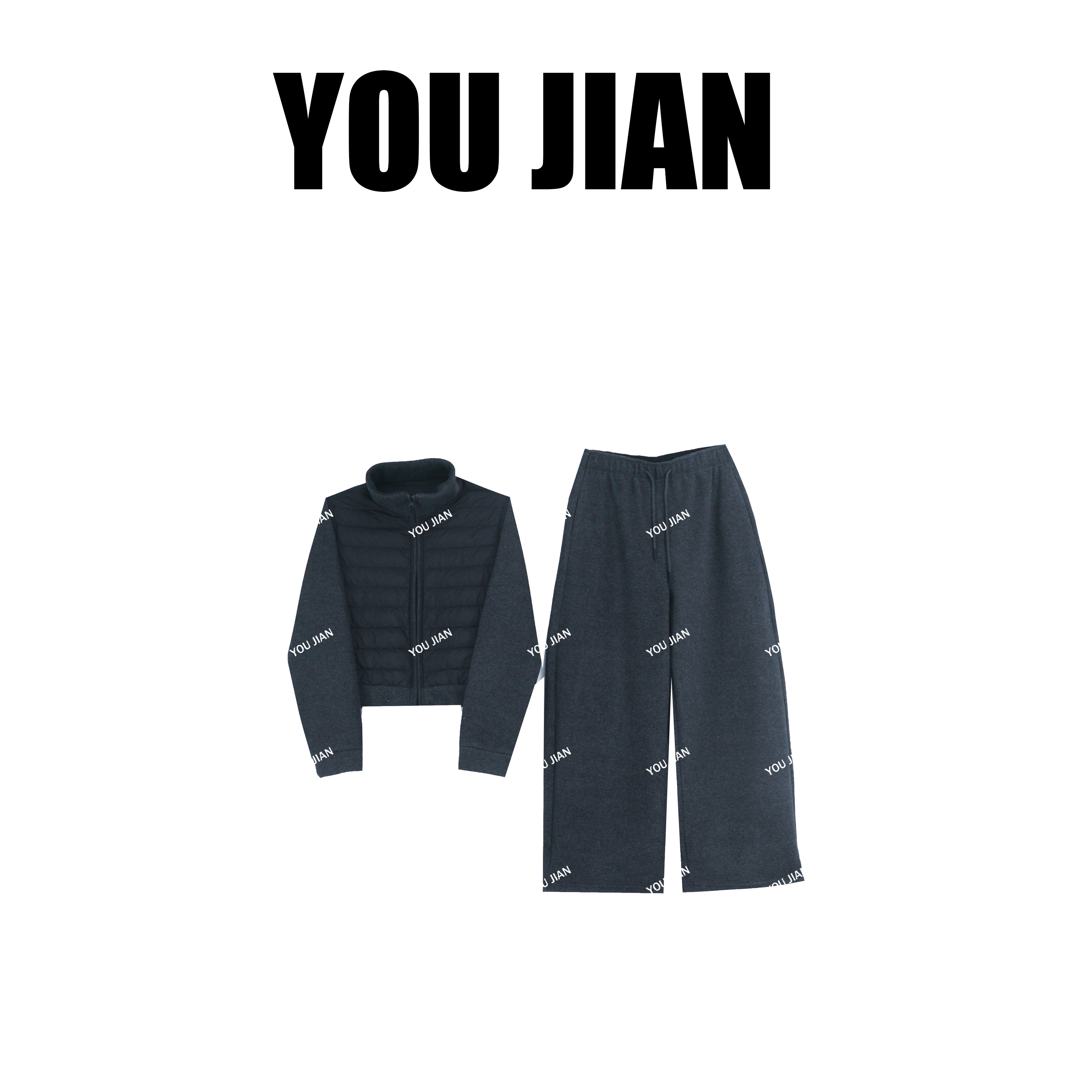 冬日不单调～品质感羽绒服外套+羊毛呢阔腿裤两件套装显瘦气质百搭