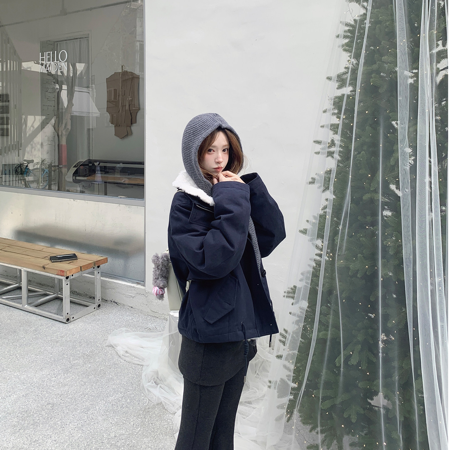 Zzhen【西区晨雾】韩系宽松慵懒感撞色翻领工装羽绒服DCWT1312