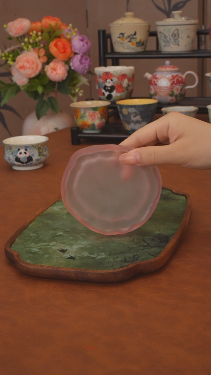 直播间福利 粉琉璃杯垫