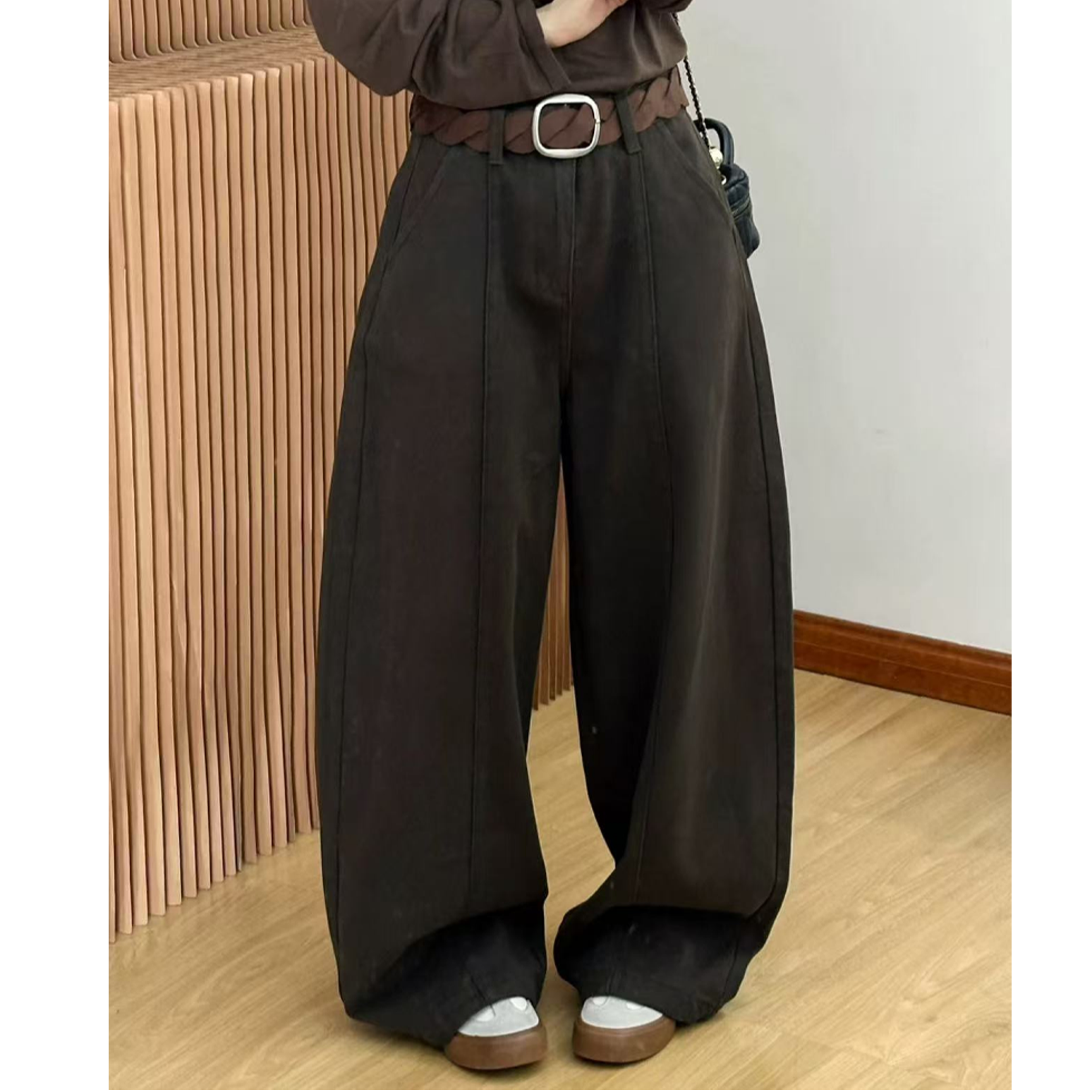 58178-1红棕色加绒秋冬秋季冬季厚款加绒款拖地阔腿裤牛仔裤