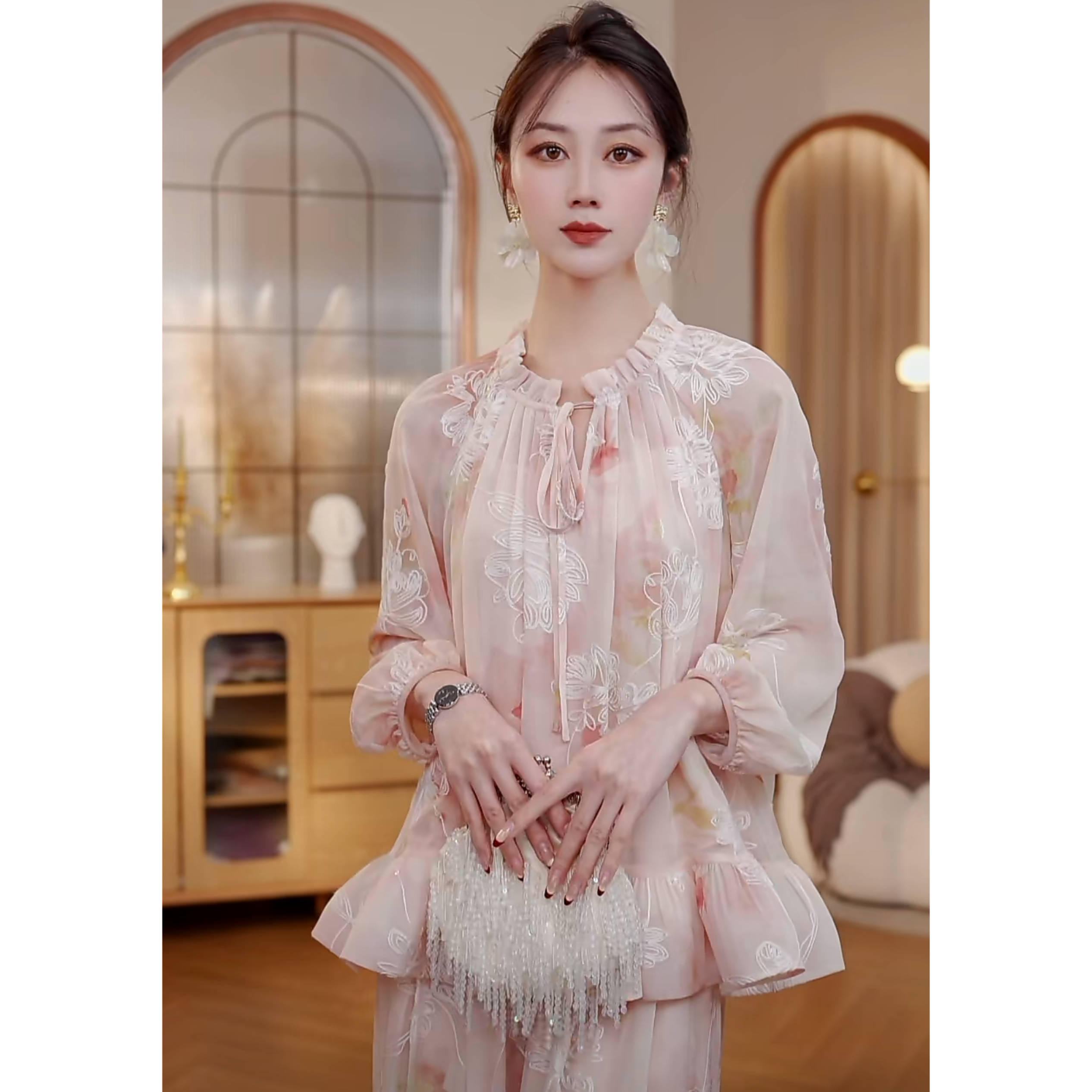 【CICI&GERTCOREL】曲径通幽 彩绣印花花苞木耳边套装CC251A3094