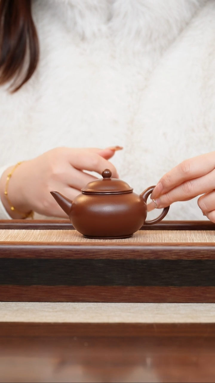 紫泥小水平120cc宜兴手工紫砂壶