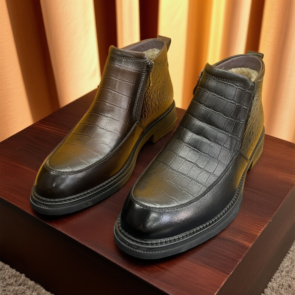 2025年新款男士休闲商务冬季加绒皮鞋