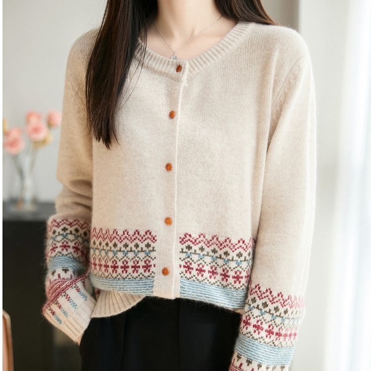 复古提花针织衫春秋冬时尚羊毛衣开衫款针织长袖