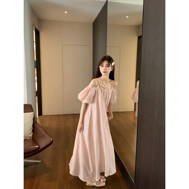 【赵小小&超仙！蝶恋少女】27318 短袖法式宽松中长款泡泡袖连衣裙