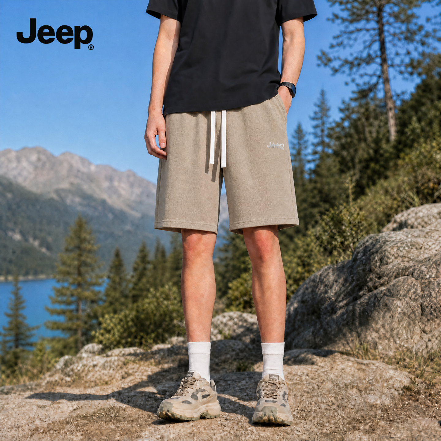 JEEP/吉普简约速干夏季男士直筒休闲工装五分短裤宽松潮流户外