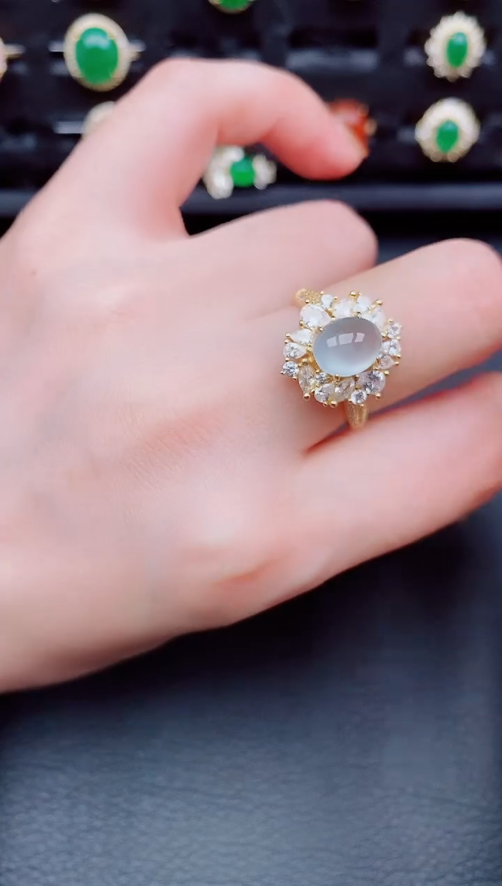 【闪购商品】翡翠戒指银S925镶嵌天然a货翡翠95