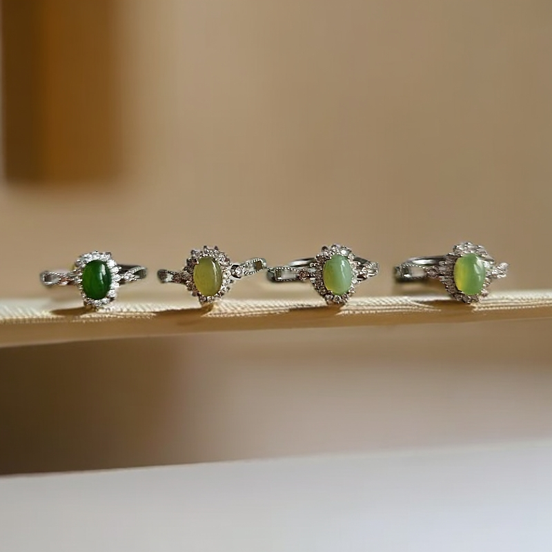 和田玉碧玉太阳花女戒可调节（多样性拍一发一）