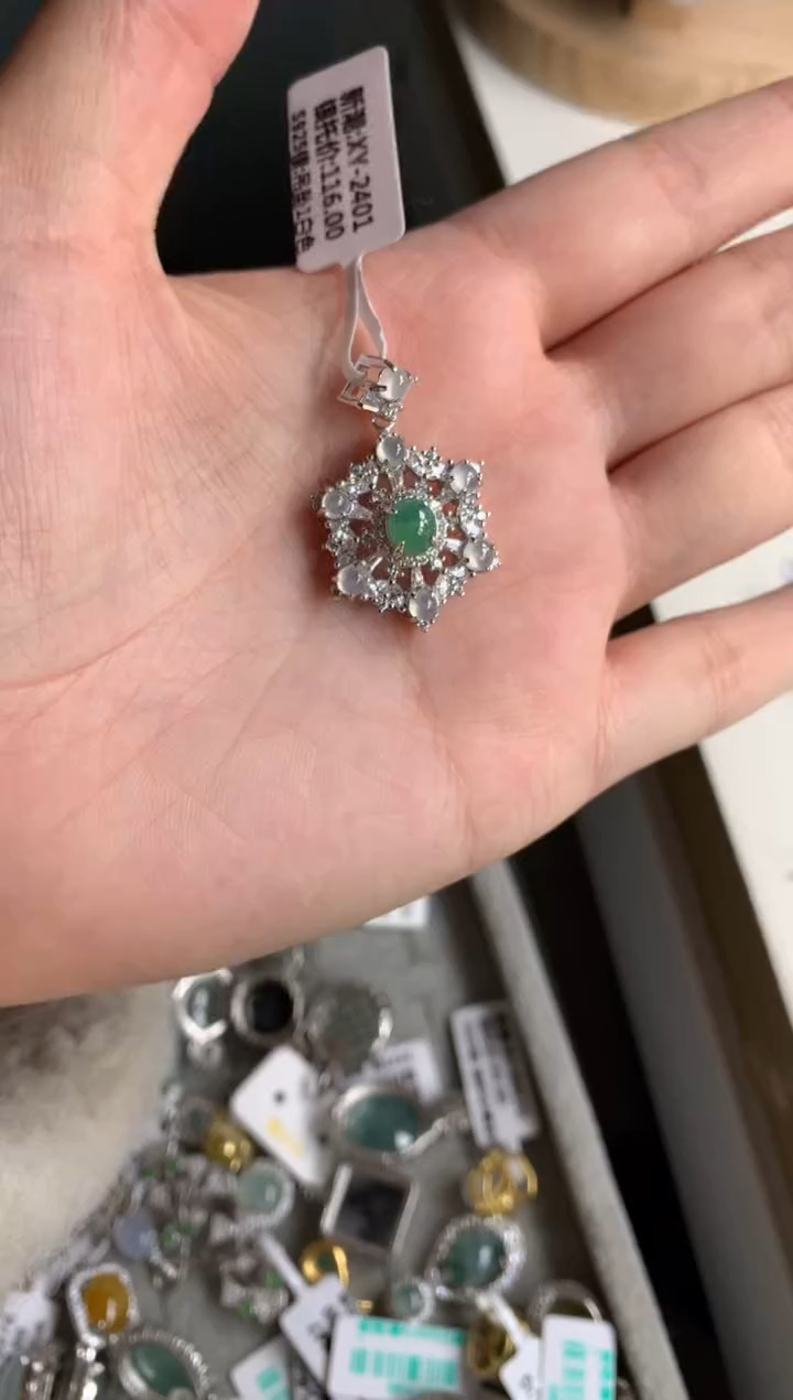 银S925镶嵌戒指翡翠吊坠3