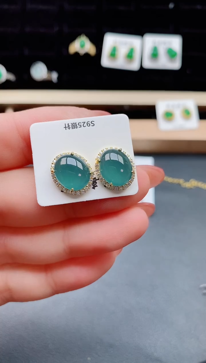 【闪购商品】翡翠耳饰银S925镶嵌21212