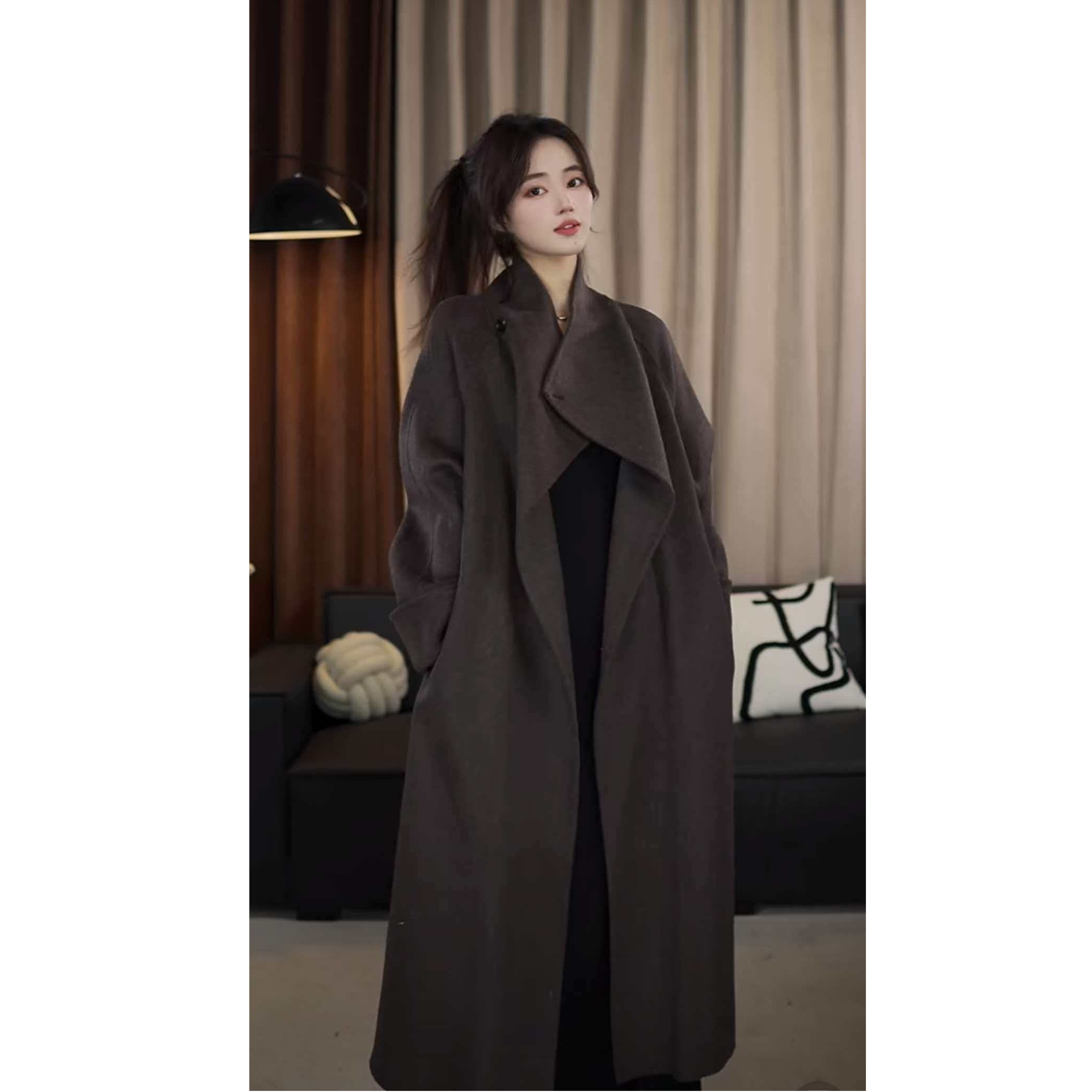 【羊绒大衣】25秋冬上新轻奢羊绒立领大翻领长款加厚保暖双面羊毛