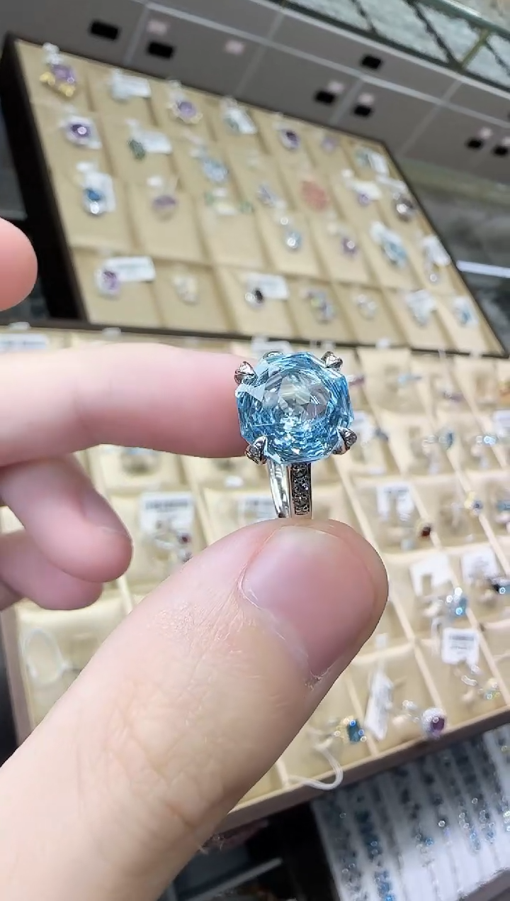 托帕石戒指银S925镶嵌10mm玫瑰款