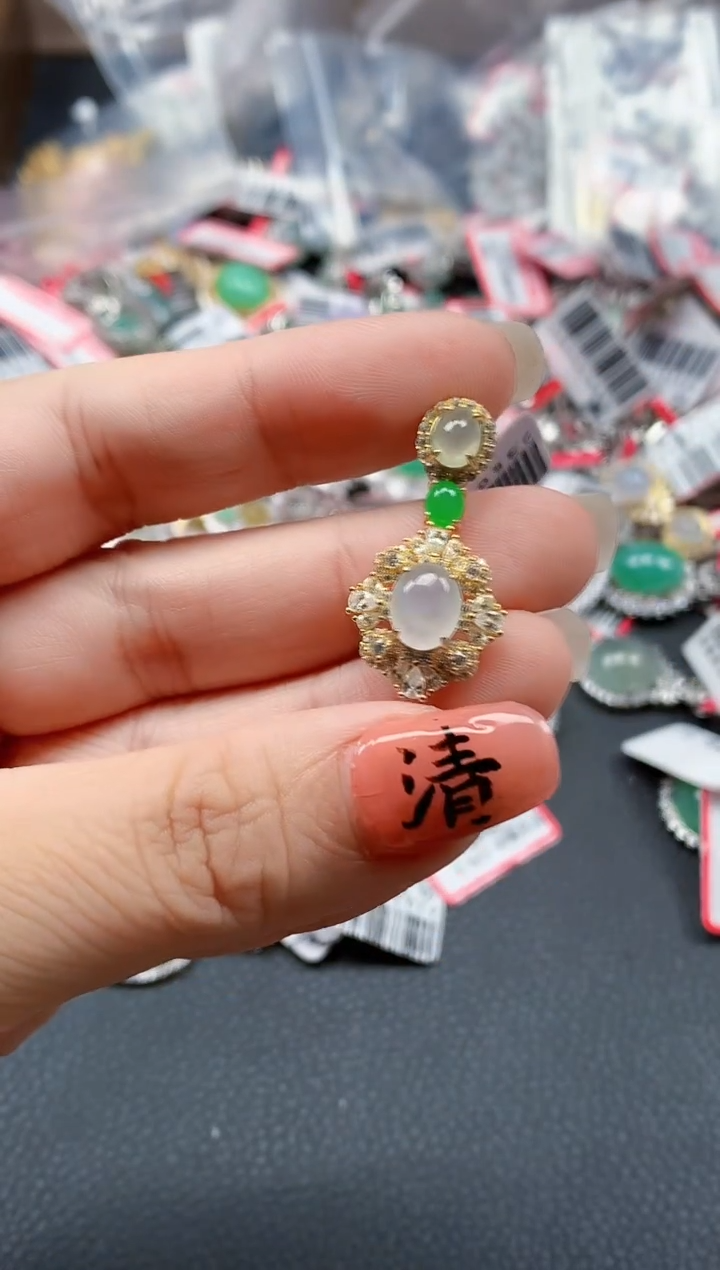 银S925镶嵌戒指翡翠天然A货缅甸翡翠