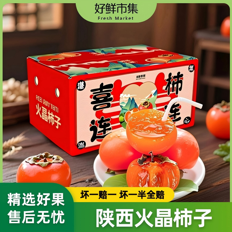 【好鲜市集】陕西火晶柿子（青黄果发货）新鲜国产水果 浆果香甜多汁