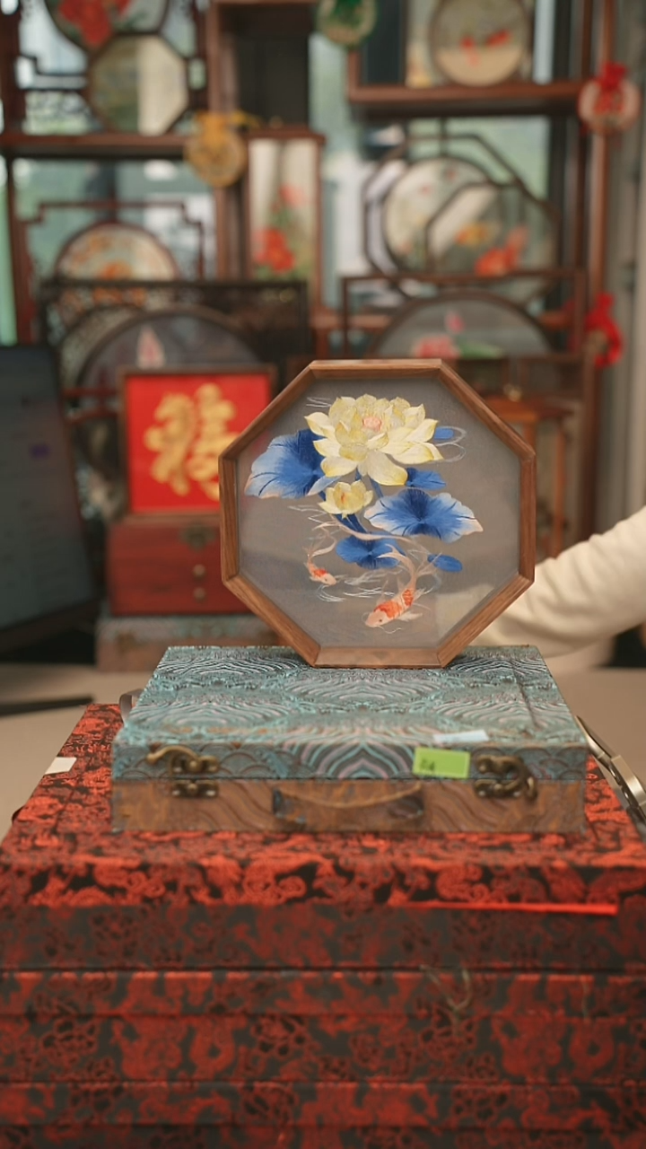 扇子摆件摆台双面绣花