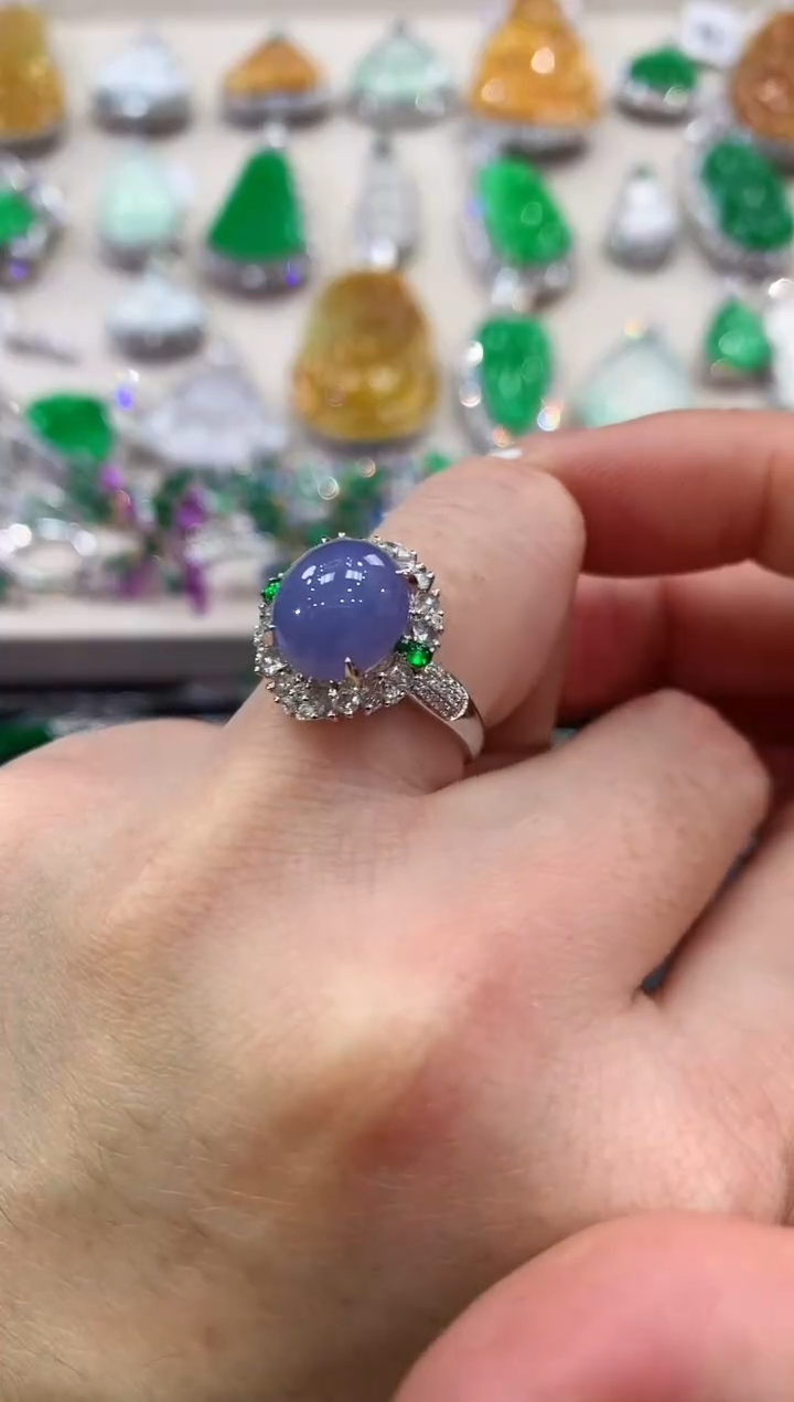 【闪购商品】翡翠戒指18K金镶嵌B34有色差  