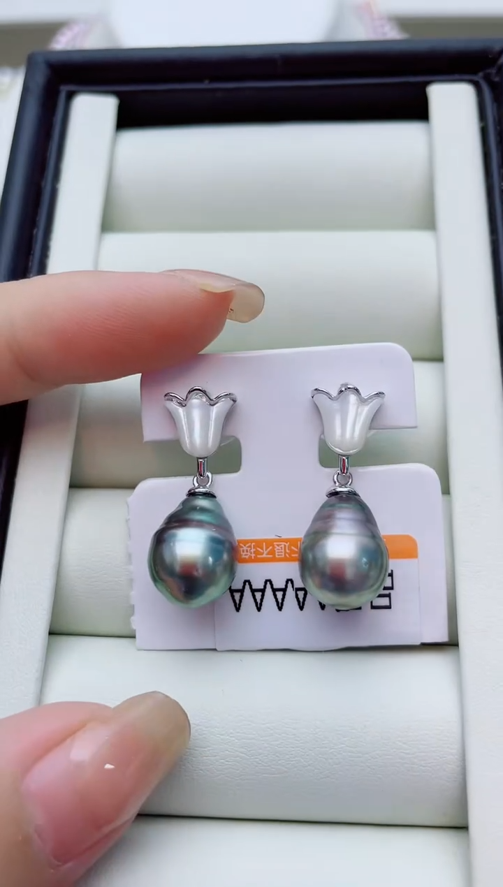 银S925镶嵌海水珍珠耳饰W36