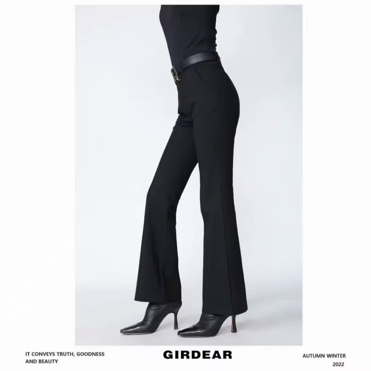 GIRDEAR/哥弟微喇裤休闲裤秋冬黑色裤子微喇叭长裤百搭1100429