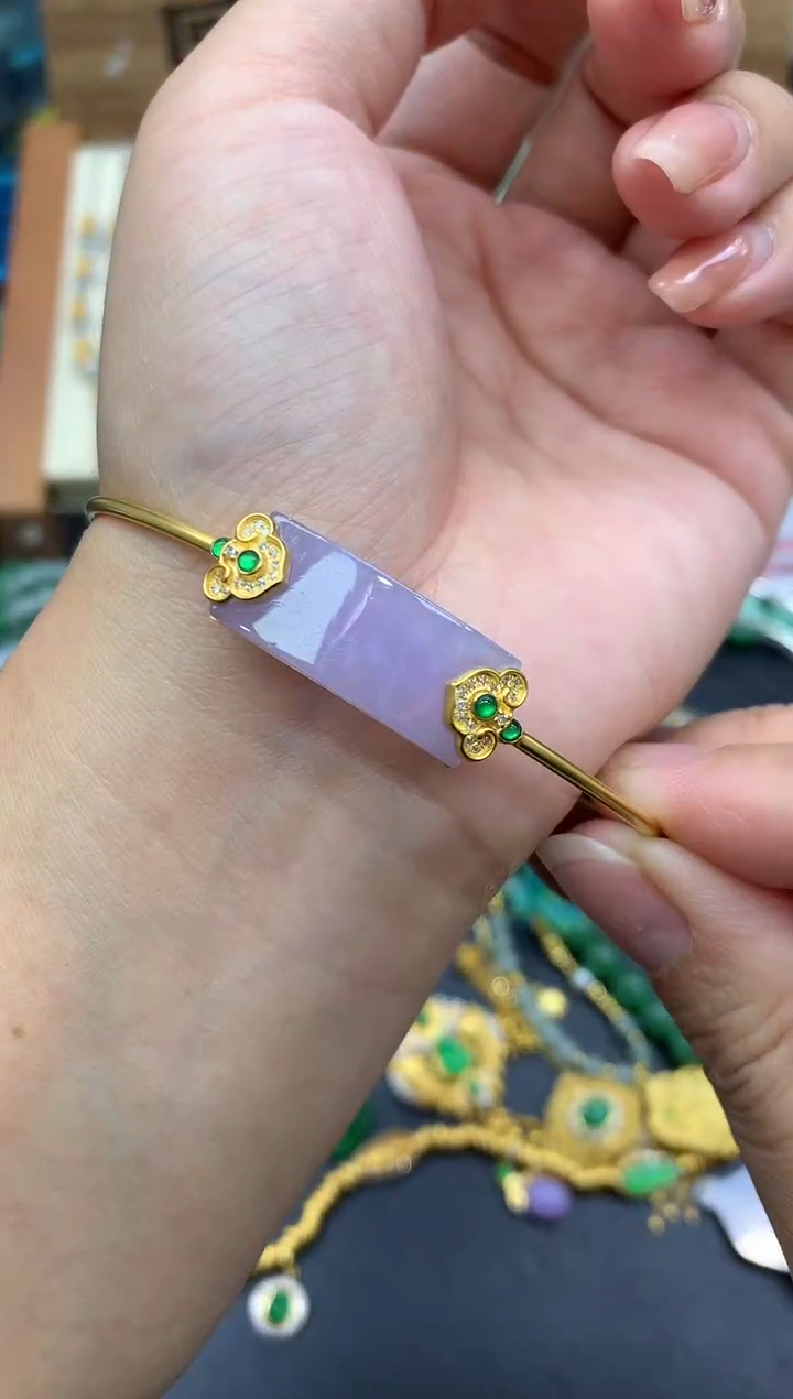 【闪购商品】翡翠手镯18K金镶嵌433-中国好珍宝