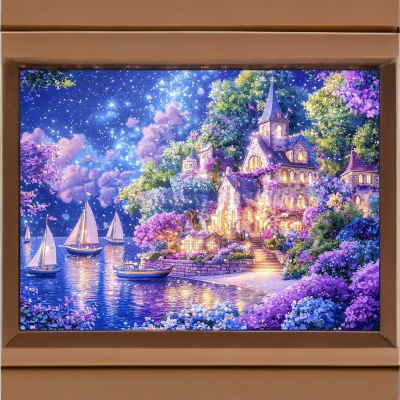DMC十字绣刺绣挂画-轻奢仲夏夜1紫色新款客厅挂画玄关手工刺绣