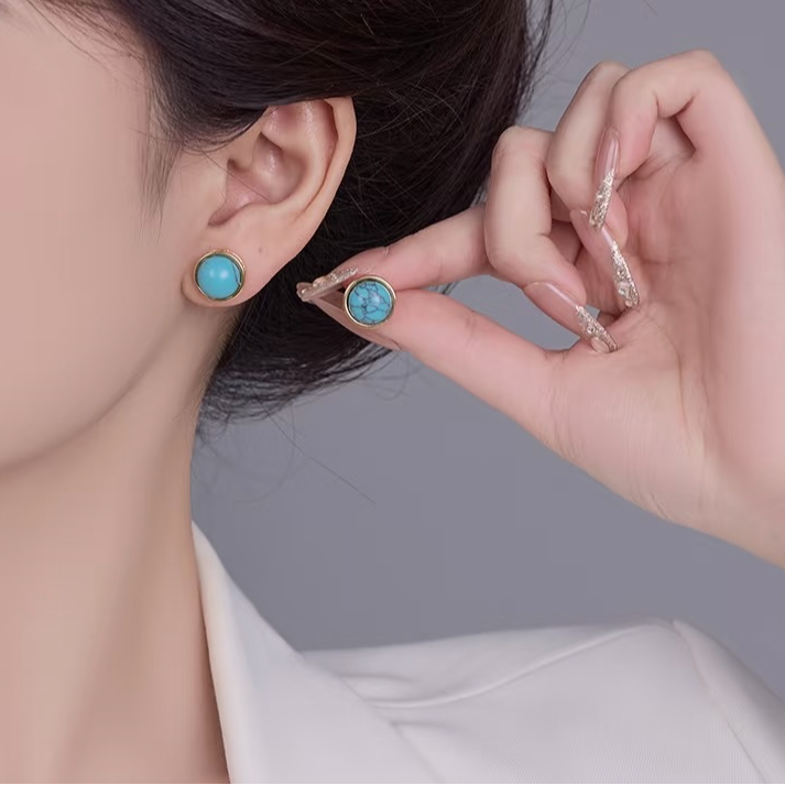 铜合金树脂耳饰 有间喜舍  新中式复古轻奢气质百搭耳钉 A033-J  