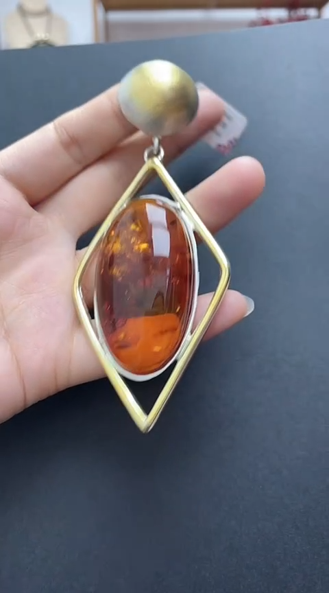 【闪购商品】琥珀裸石银S925镶嵌琥珀吊坠