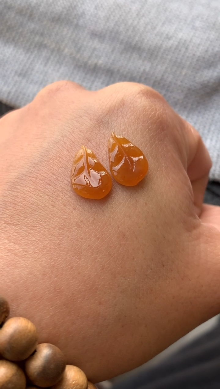 【闪购商品】定制翡翠未镶嵌冰红叶子1180+118