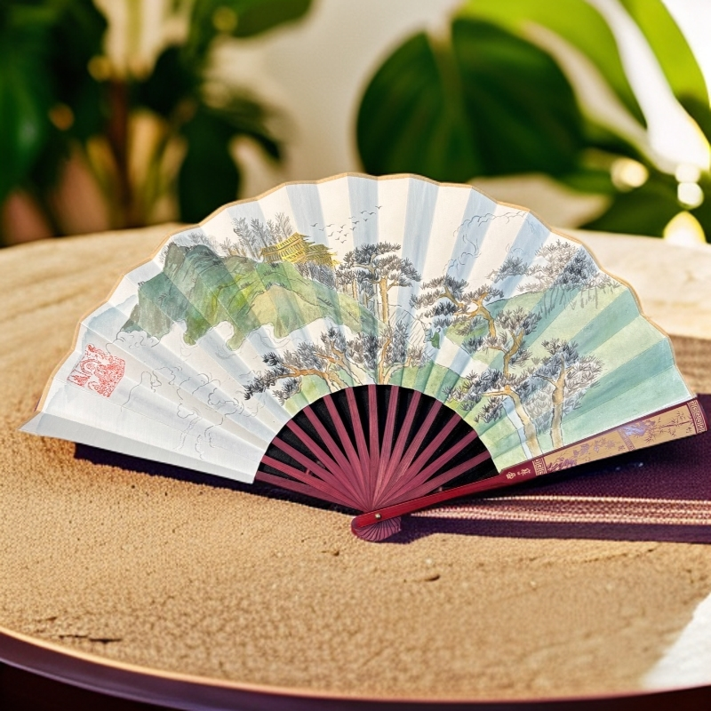 【手绘秘彩描金】翠嶂云阁 ——高金月—扇面