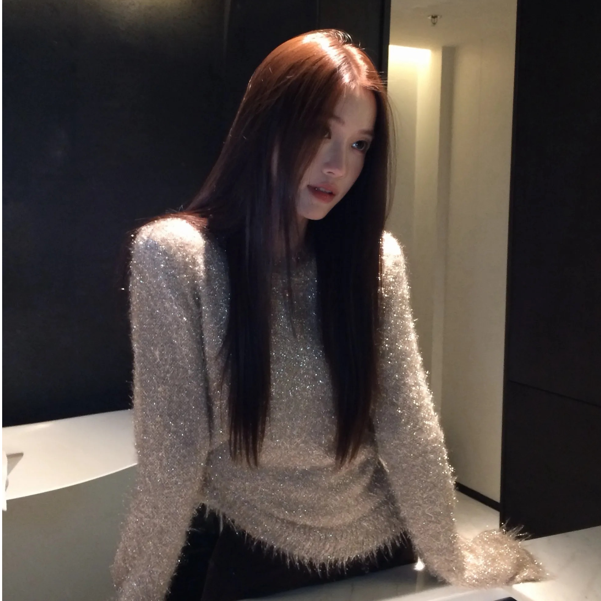 ins风羽毛纱百搭经典圆领针织毛衣5117