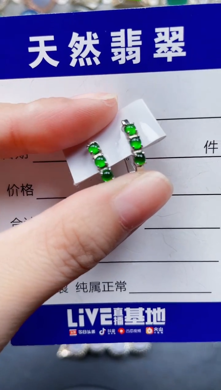 银S925镶嵌翡翠耳饰746