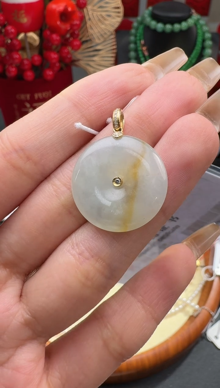 【闪购商品】翡翠颈饰18K金镶嵌挂件